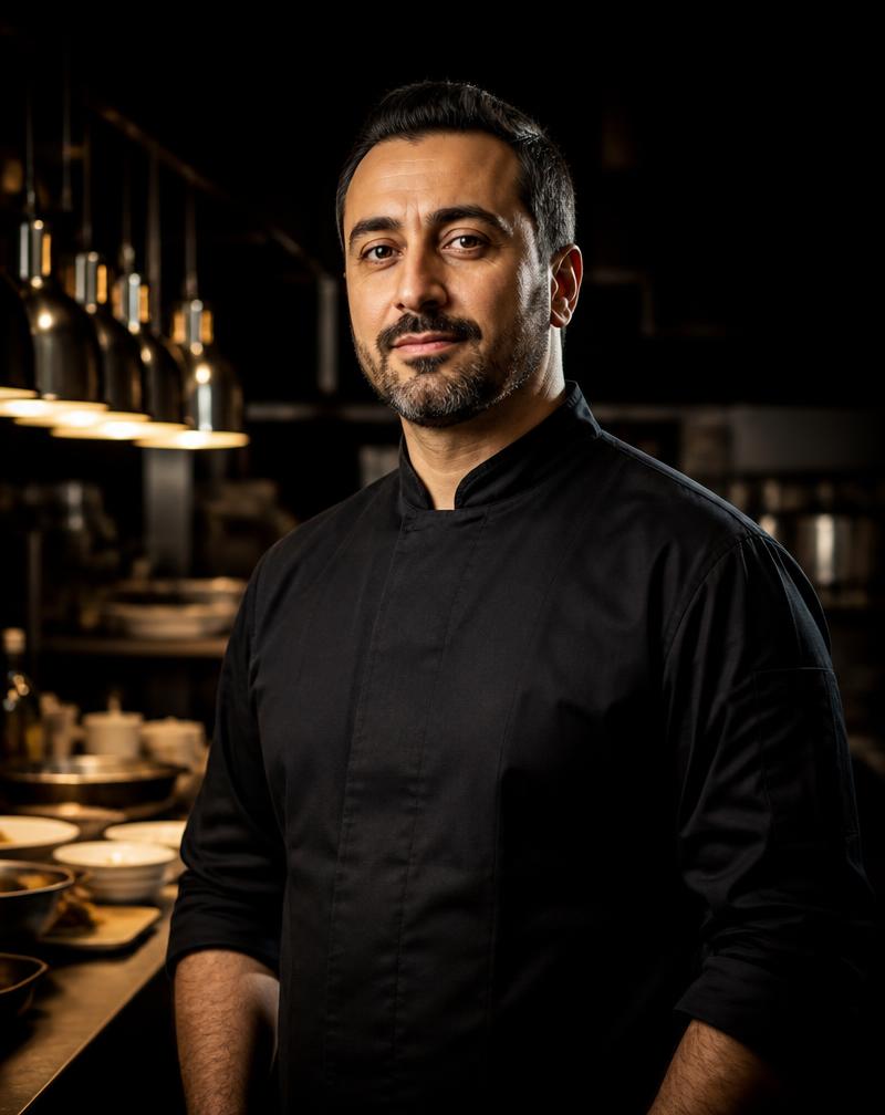 Amir Swedan, founder of le mezon, in a professional kitchen